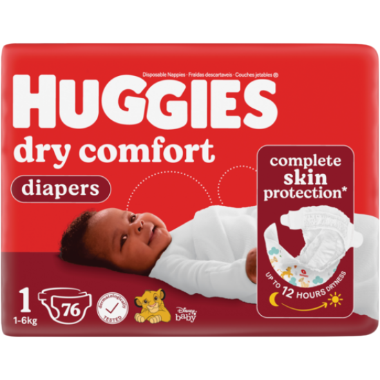 HUGGIES DRY CMFRT DISP NAPPIES SZ1 96E