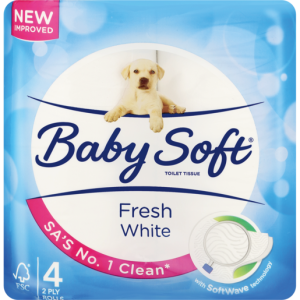 BABY SOFT TOILET PAPER MINI WHT 2PLY 4EA