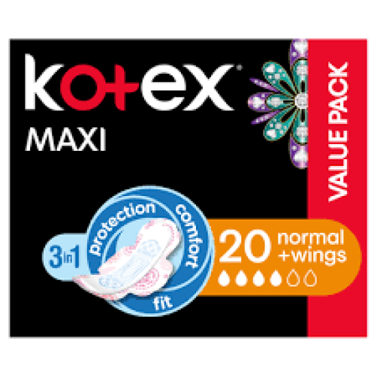 KOTEX BLACK MAXI PADS NORMAL+WINGS 20EA